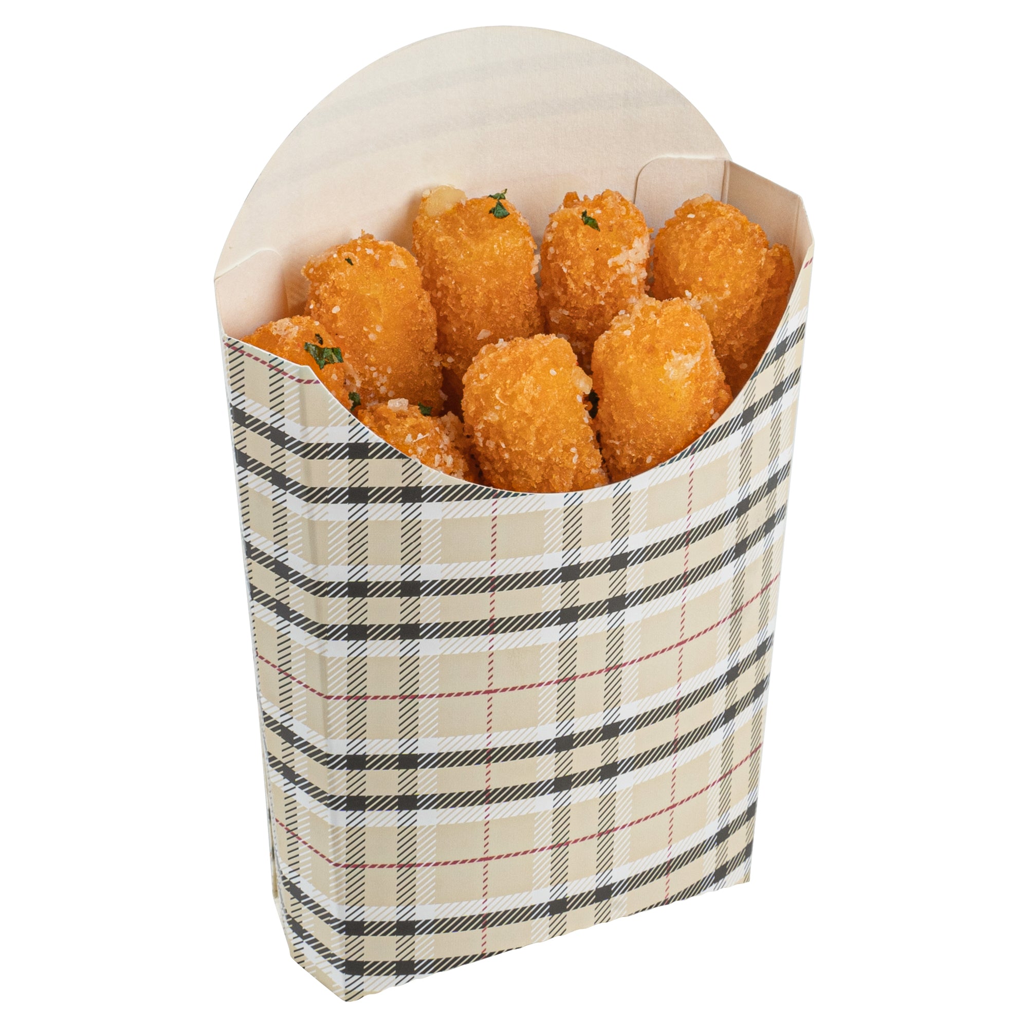 Bio Tek 4 oz Plaid Paper Fry Cup / Snack Container - 4 3/4" x 3 1/2" x 5" - 100 count box