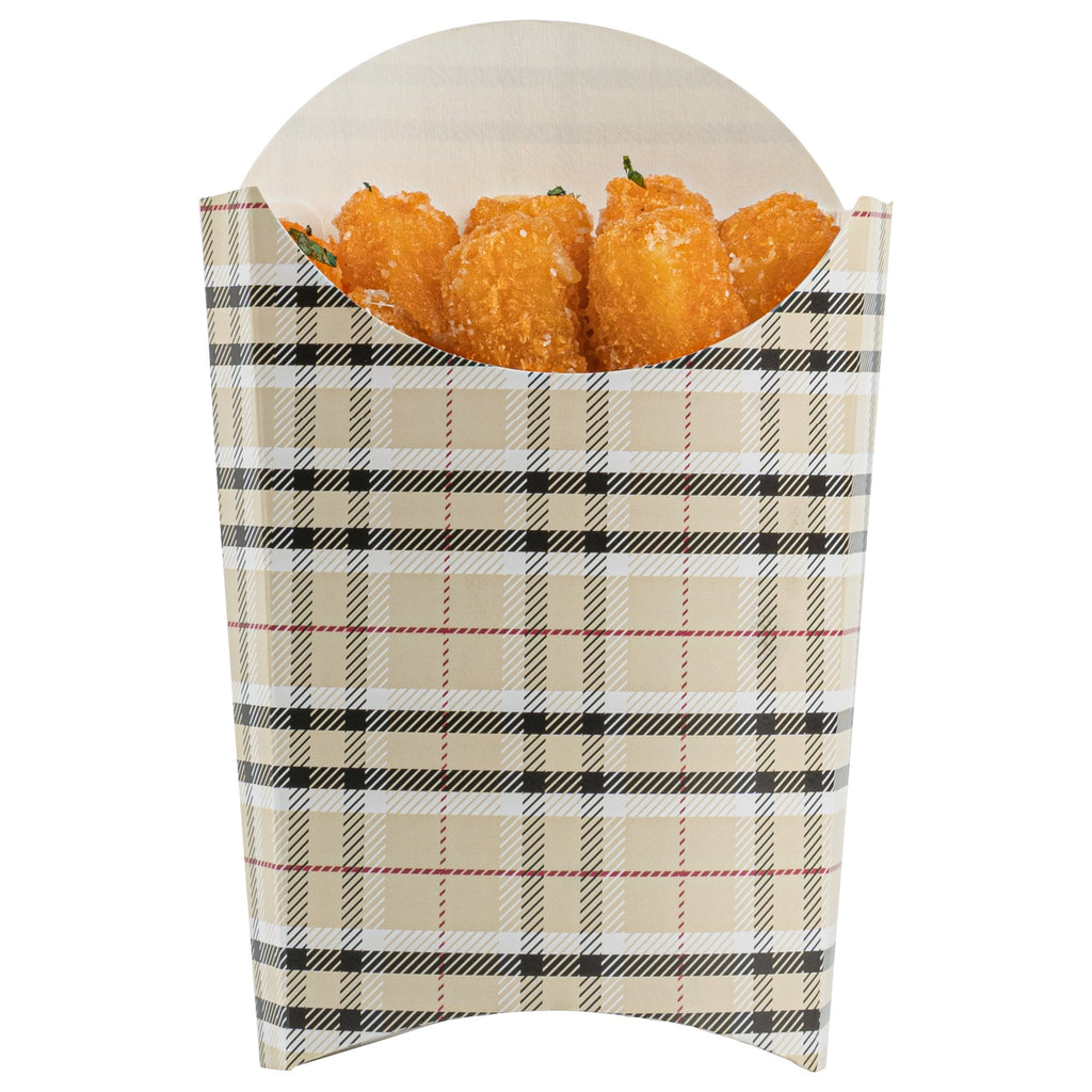 Bio Tek 4 oz Plaid Paper Fry Cup / Snack Container - 4 3/4" x 3 1/2" x 5" - 100 count box