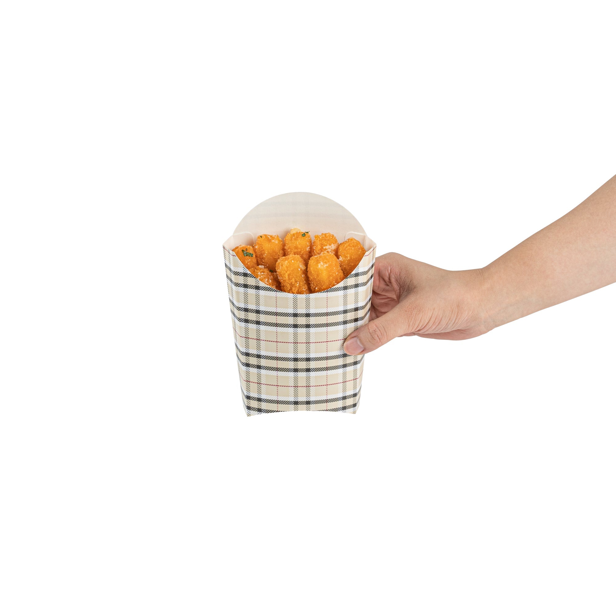 Bio Tek 4 oz Plaid Paper Fry Cup / Snack Container - 4 3/4" x 3 1/2" x 5" - 100 count box