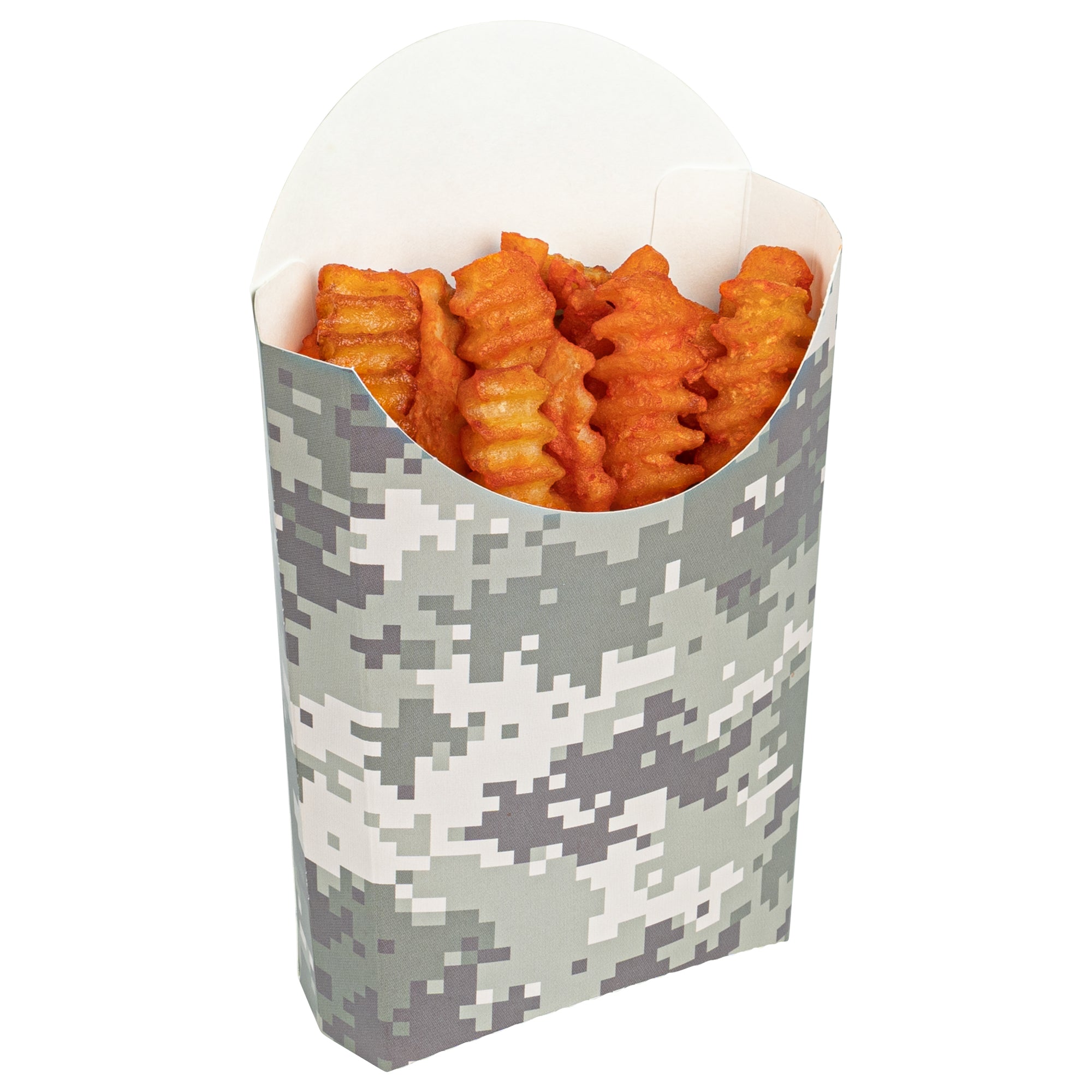 Bio Tek 4 oz Camouflage Paper Fry Cup / Snack Container - 4 3/4" x 3 1/2" x 5" - 100 count box