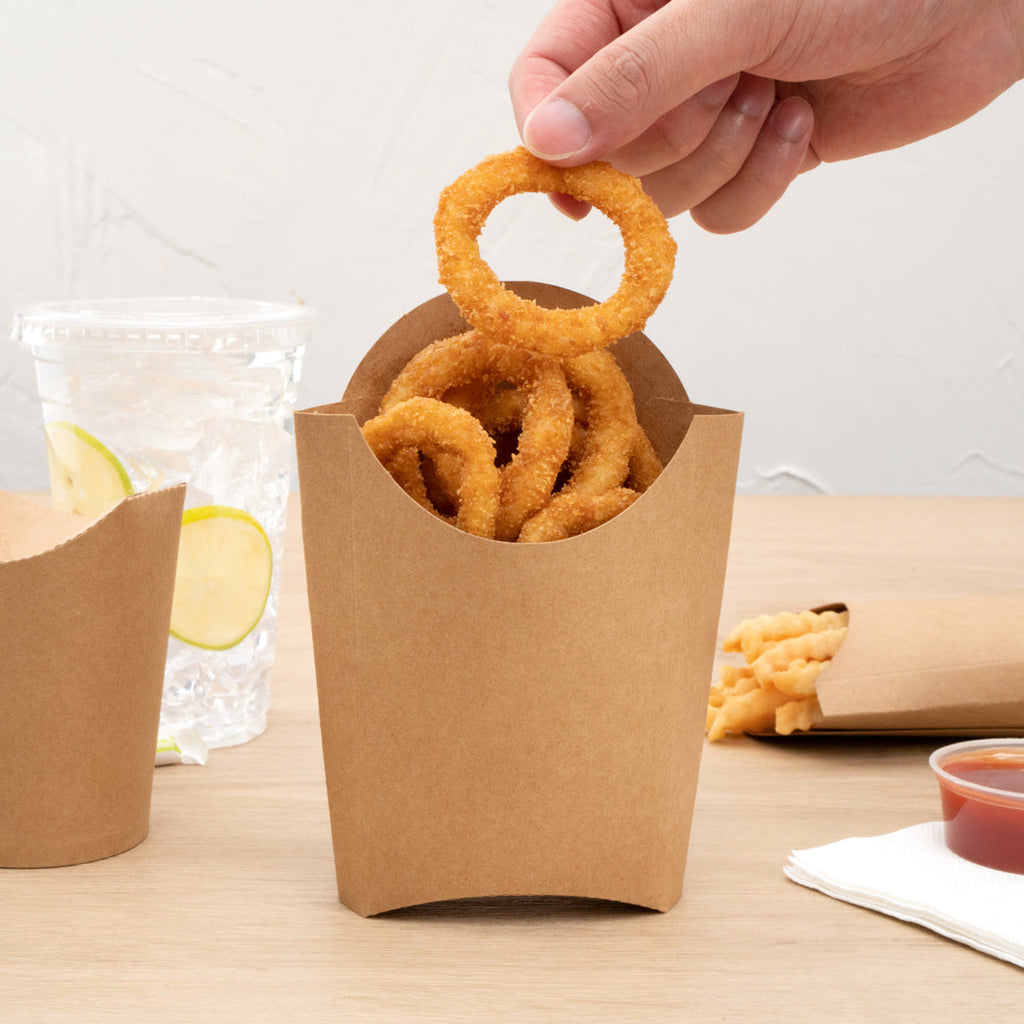 Bio Tek 4 oz Kraft Paper Fry Cup / Snack Container - 4 3/4" x 3 1/2" x 5" - 100 count box