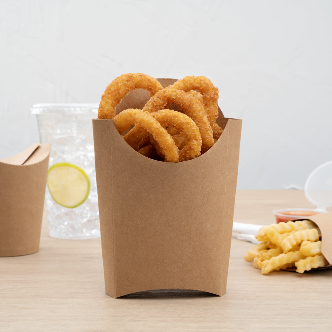 Bio Tek 4 oz Kraft Paper Fry Cup / Snack Container - 4 3/4" x 3 1/2" x 5" - 100 count box