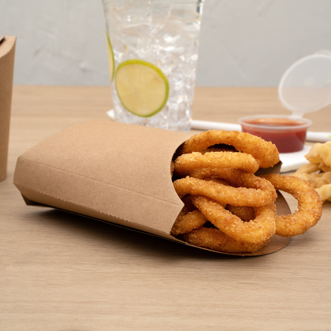 Bio Tek 4 oz Kraft Paper Fry Cup / Snack Container - 4 3/4" x 3 1/2" x 5" - 100 count box