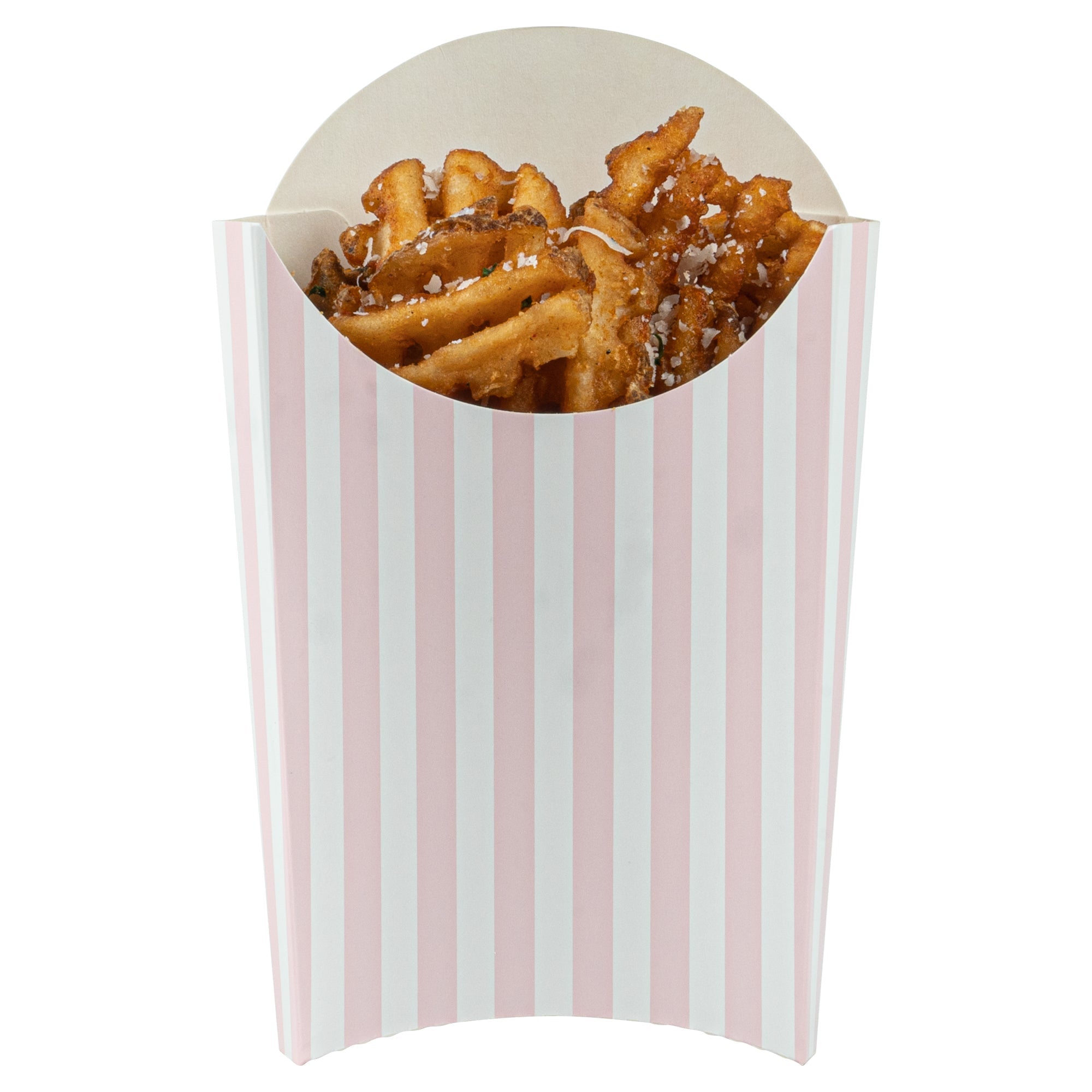 Bio Tek 4 oz Pink and White Stripe Paper Fry Cup / Snack Container - 4 3/4" x 3 1/2" x 5" - 100 count box