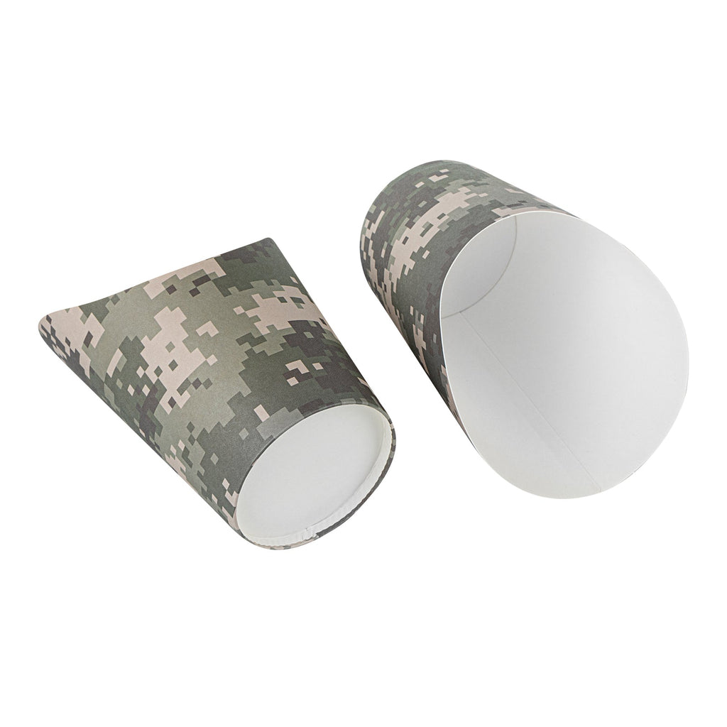 Bio Tek 12 oz Round Camouflage Paper Incline Cup - 3 1/2" x 3 1/2" x 4 3/4" - 100 count box