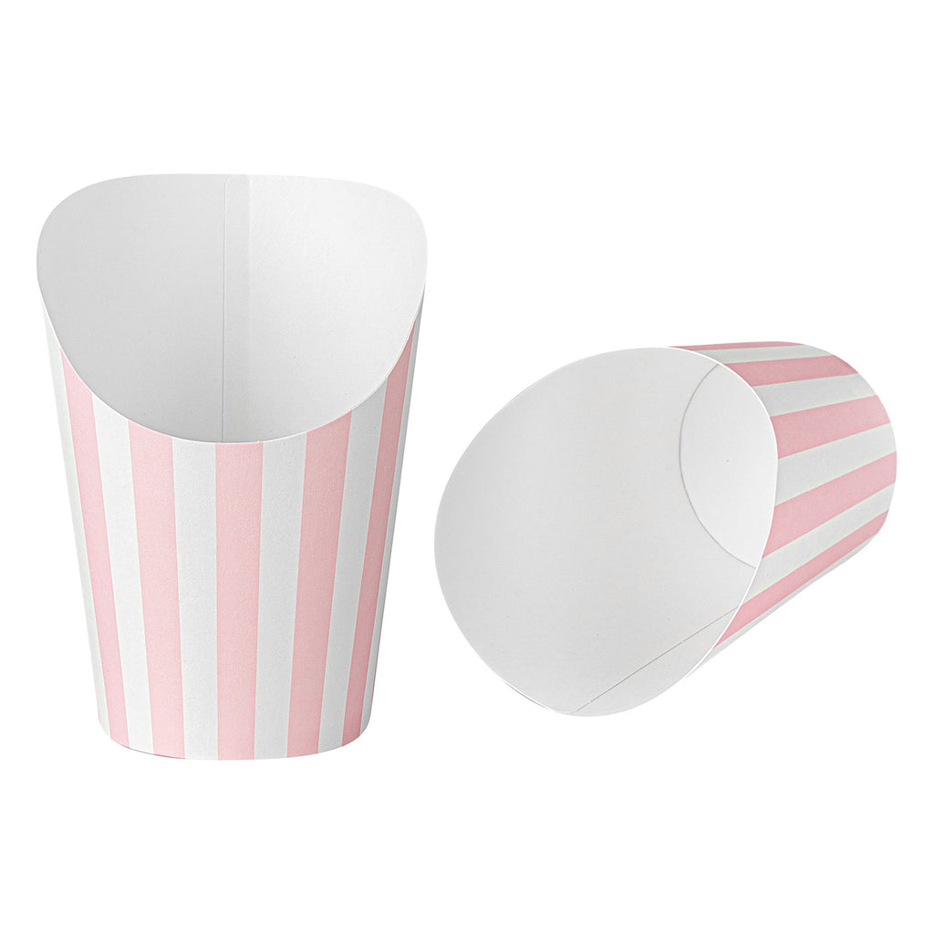 Bio Tek 12 oz Round Pink and White Stripe Paper Incline Cup - 3 1/2" x 3 1/2" x 4 3/4" - 100 count box