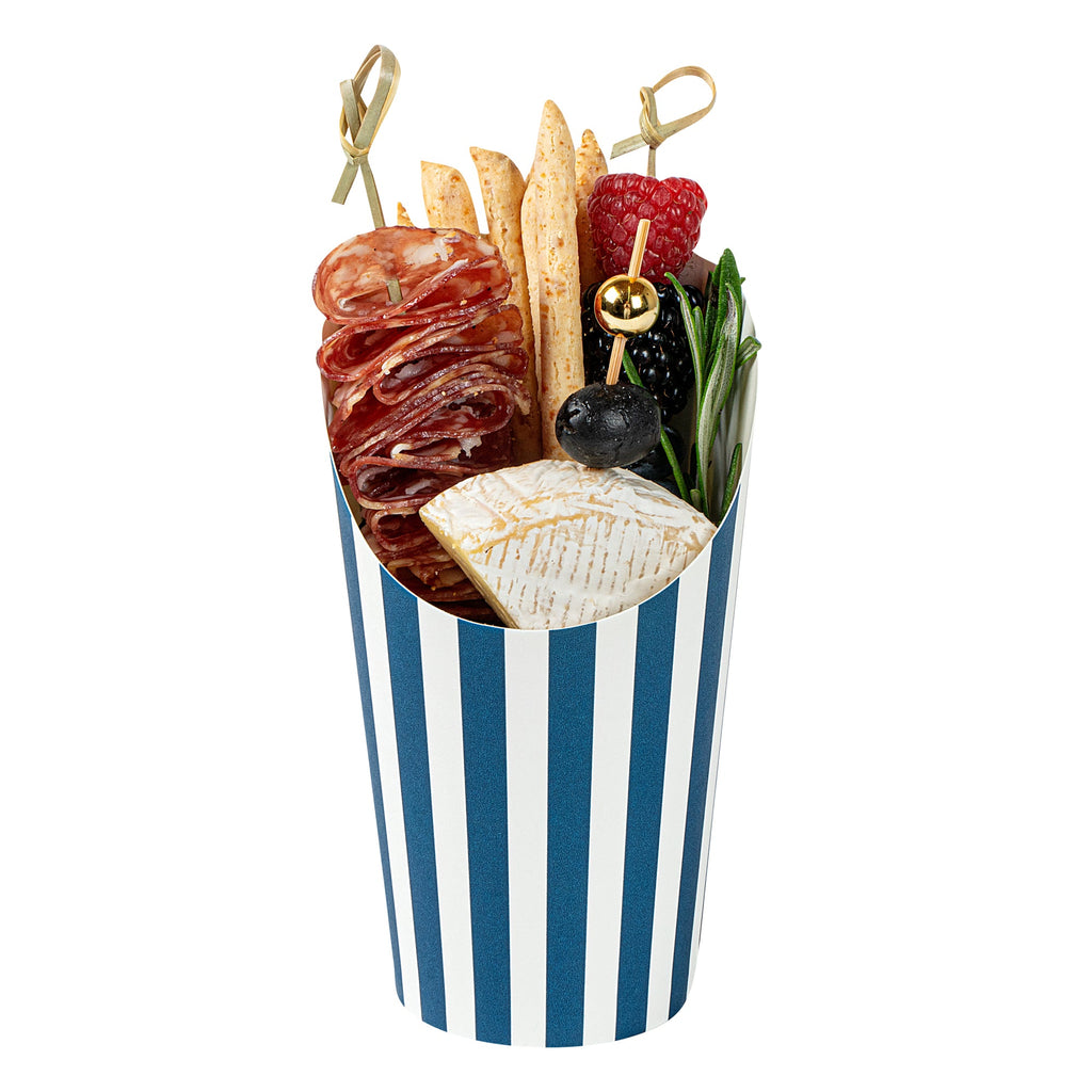 Bio Tek 16 oz Round Blue and White Stripe Paper Incline Cup - 3 1/2" x 3 1/2" x 5 3/4" - 100 count box