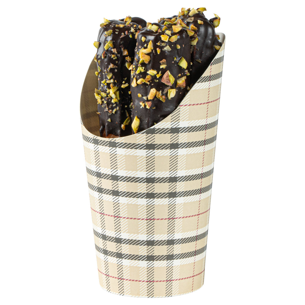 Bio Tek 16 oz Round Plaid Paper Incline Cup - 3 1/2" x 3 1/2" x 5 3/4" - 100 count box