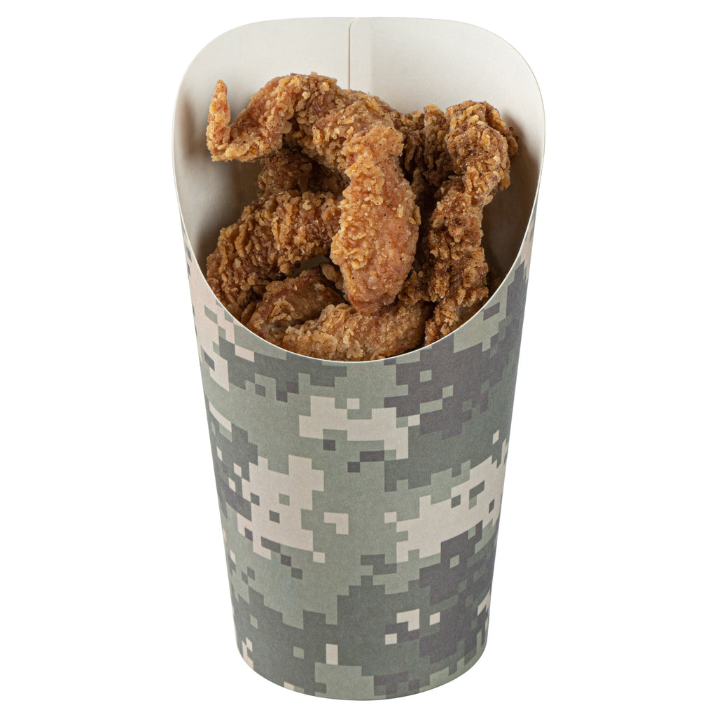 Bio Tek 16 oz Round Camouflage Paper Incline Cup - 3 1/2" x 3 1/2" x 5 3/4" - 100 count box