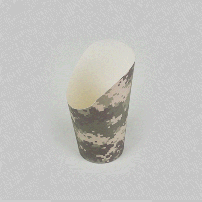 Bio Tek 16 oz Round Camouflage Paper Incline Cup - 3 1/2" x 3 1/2" x 5 3/4" - 100 count box