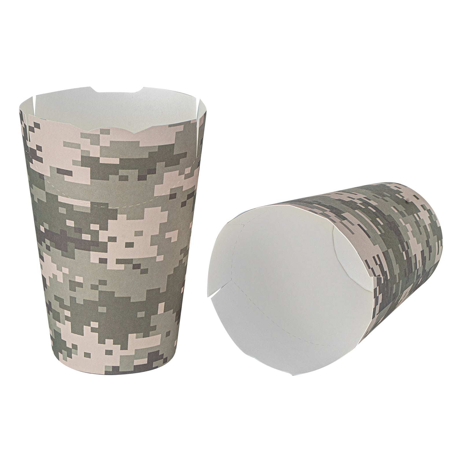 Bio Tek 16 oz Round Camouflage Paper To Go Fry Cup - 3 1/4" x 3 1/4" x 4 1/4" - 100 count box