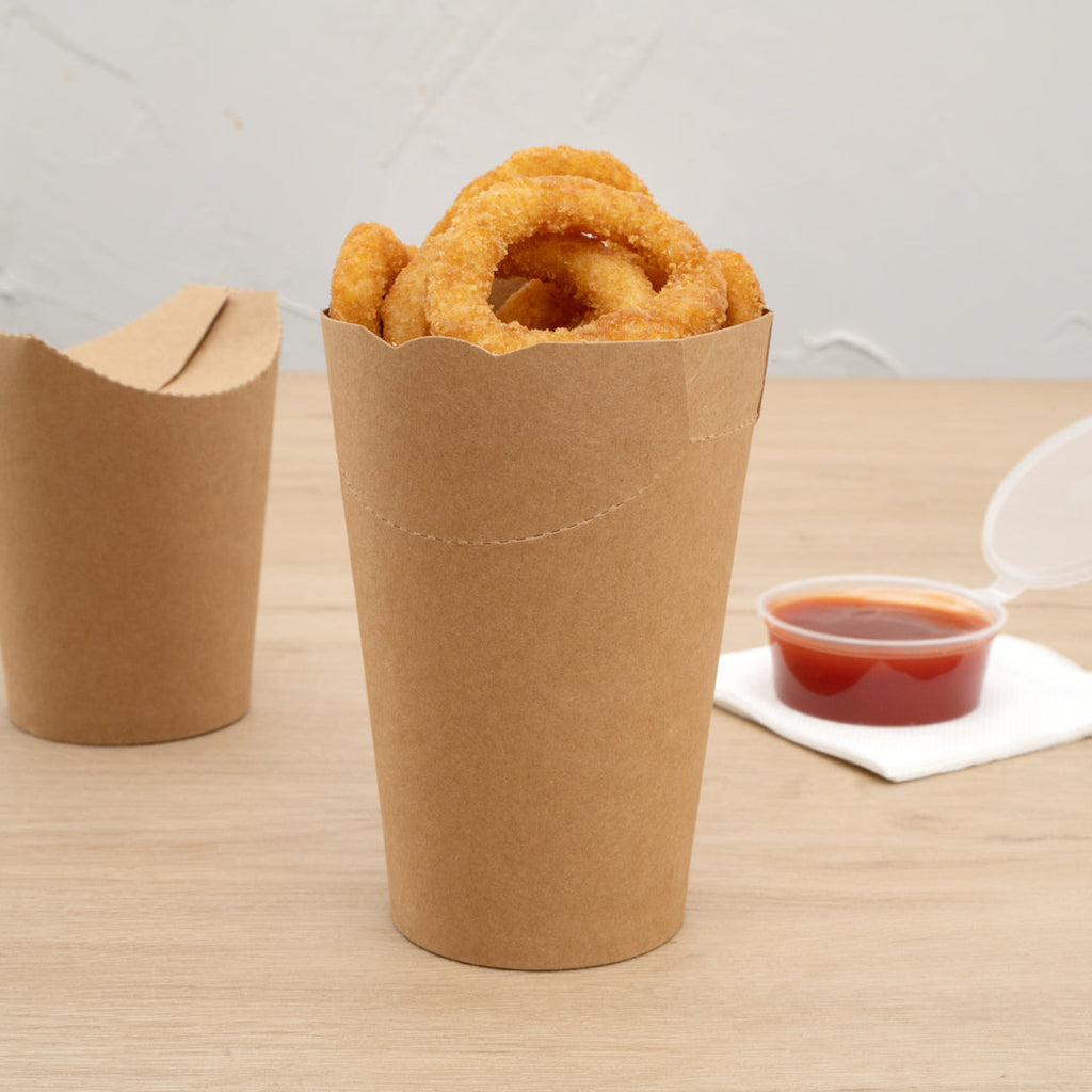 Bio Tek 16 oz Round Kraft Paper To Go Fry Cup - 3 1/4" x 3 1/4" x 4 1/4" - 100 count box
