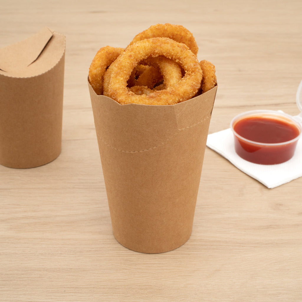 Bio Tek 16 oz Round Kraft Paper To Go Fry Cup - 3 1/4" x 3 1/4" x 4 1/4" - 100 count box