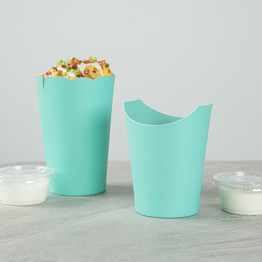 Bio Tek 16 oz Round Turquoise Paper To Go Fry Cup - 3 1/4" x 3 1/4" x 4 1/4" - 100 count box