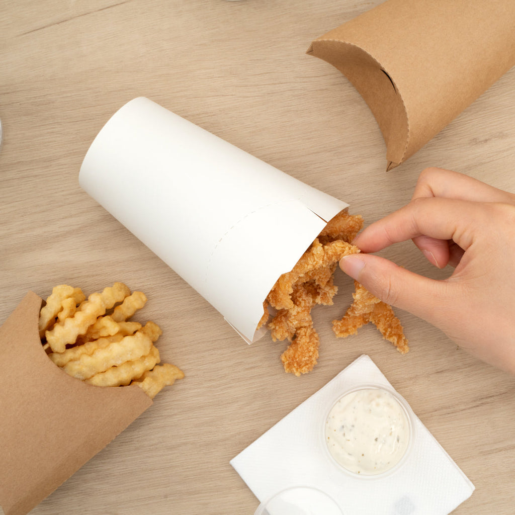 Bio Tek 16 oz Round White Paper To Go Fry Cup - 3 1/4" x 3 1/4" x 4 1/4" - 100 count box