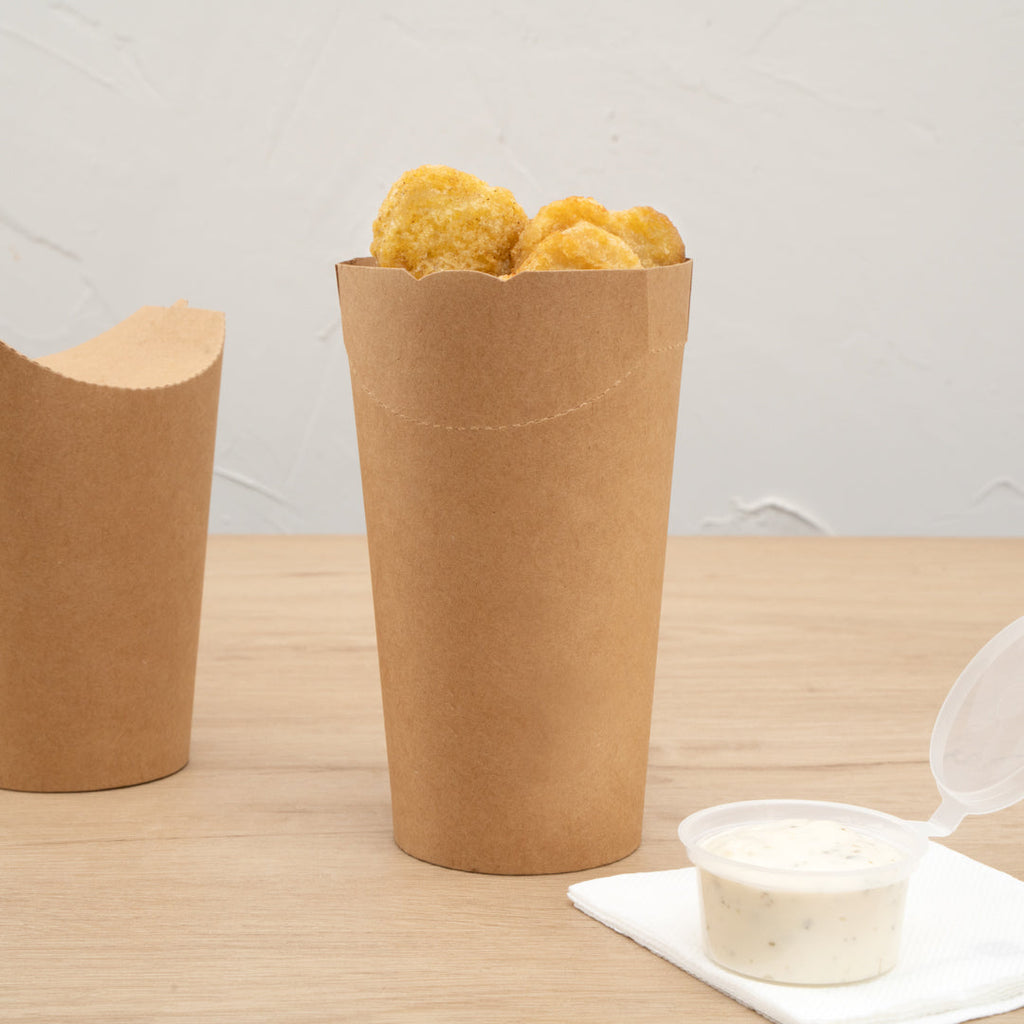 Bio Tek 20 oz Round Kraft Paper To Go Fry Cup - 3 1/4" x 3 1/4" x 5" - 100 count box