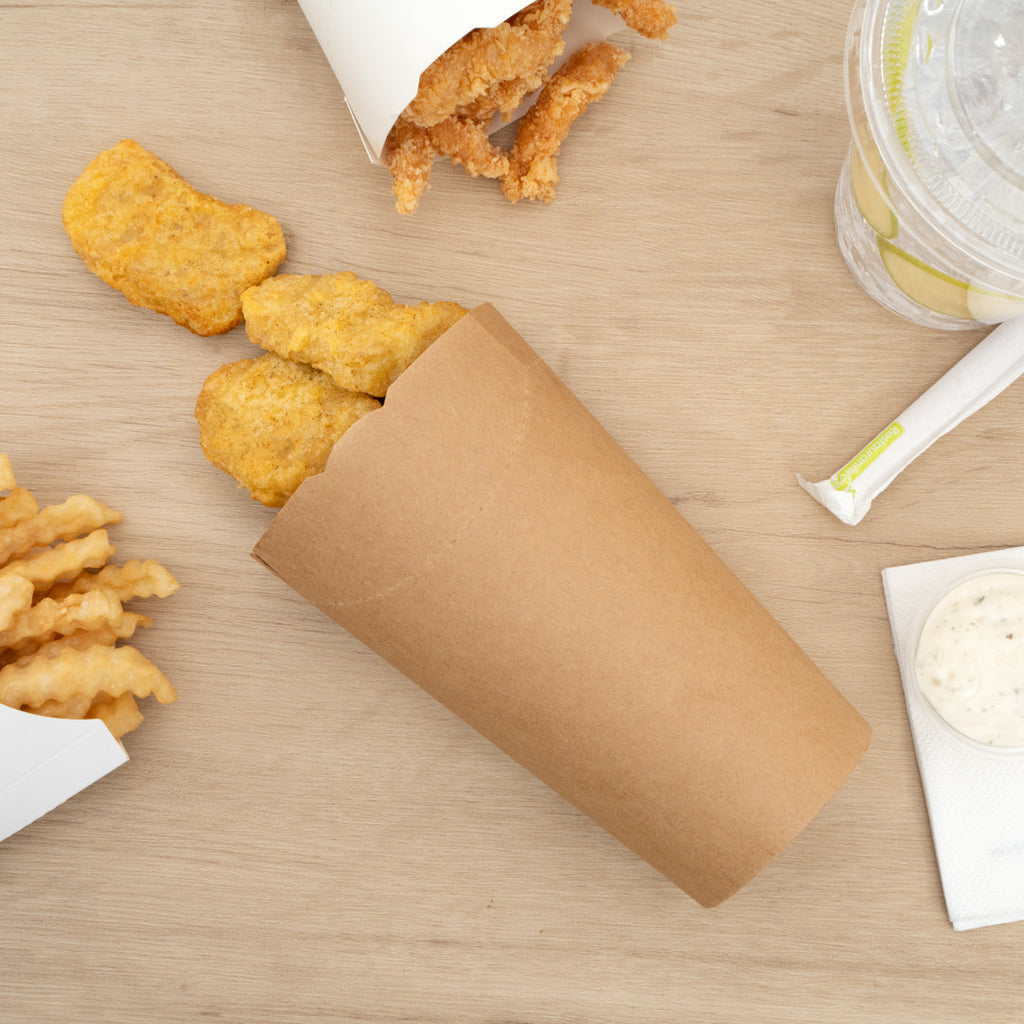 Bio Tek 20 oz Round Kraft Paper To Go Fry Cup - 3 1/4" x 3 1/4" x 5" - 100 count box
