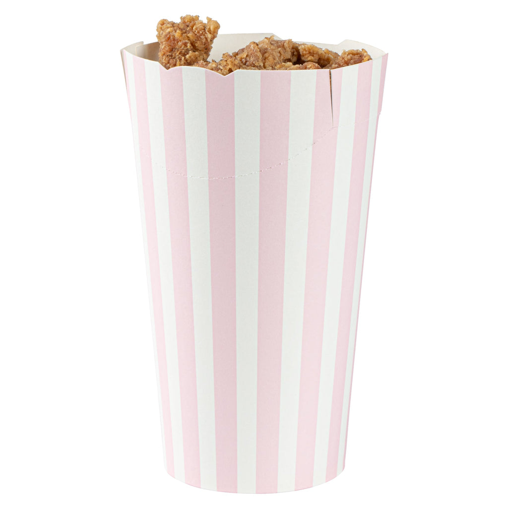 Bio Tek 20 oz Round Pink and White Stripe Paper To Go Fry Cup - 3 1/4" x 3 1/4" x 5" - 100 count box