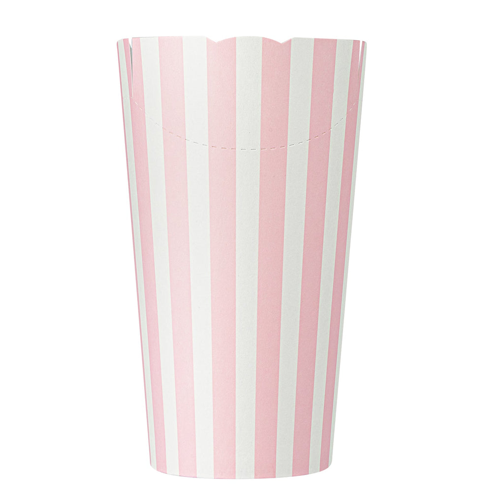 Bio Tek 20 oz Round Pink and White Stripe Paper To Go Fry Cup - 3 1/4" x 3 1/4" x 5" - 100 count box