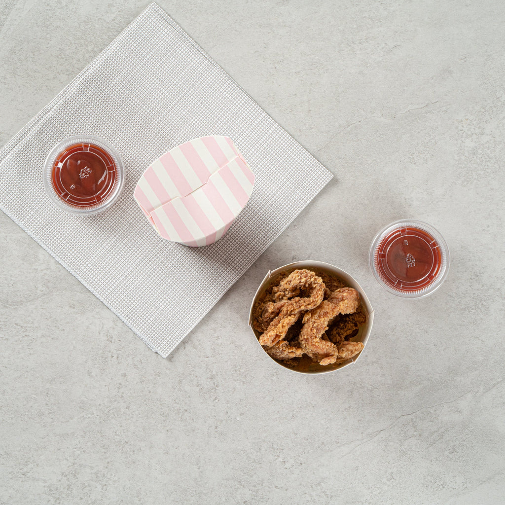 Bio Tek 20 oz Round Pink and White Stripe Paper To Go Fry Cup - 3 1/4" x 3 1/4" x 5" - 100 count box
