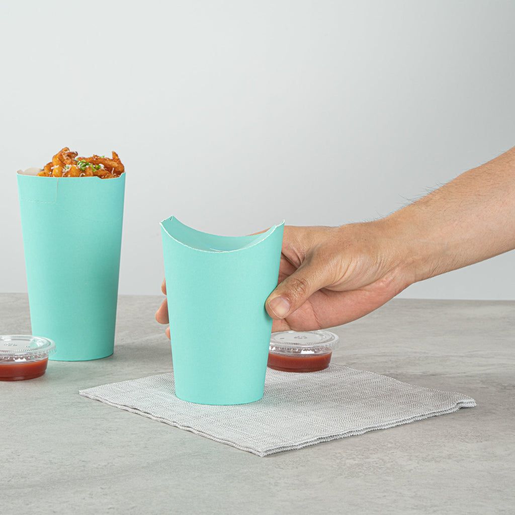 Bio Tek 20 oz Round Turquoise Paper To Go Fry Cup - 3 1/4" x 3 1/4" x 5" - 100 count box