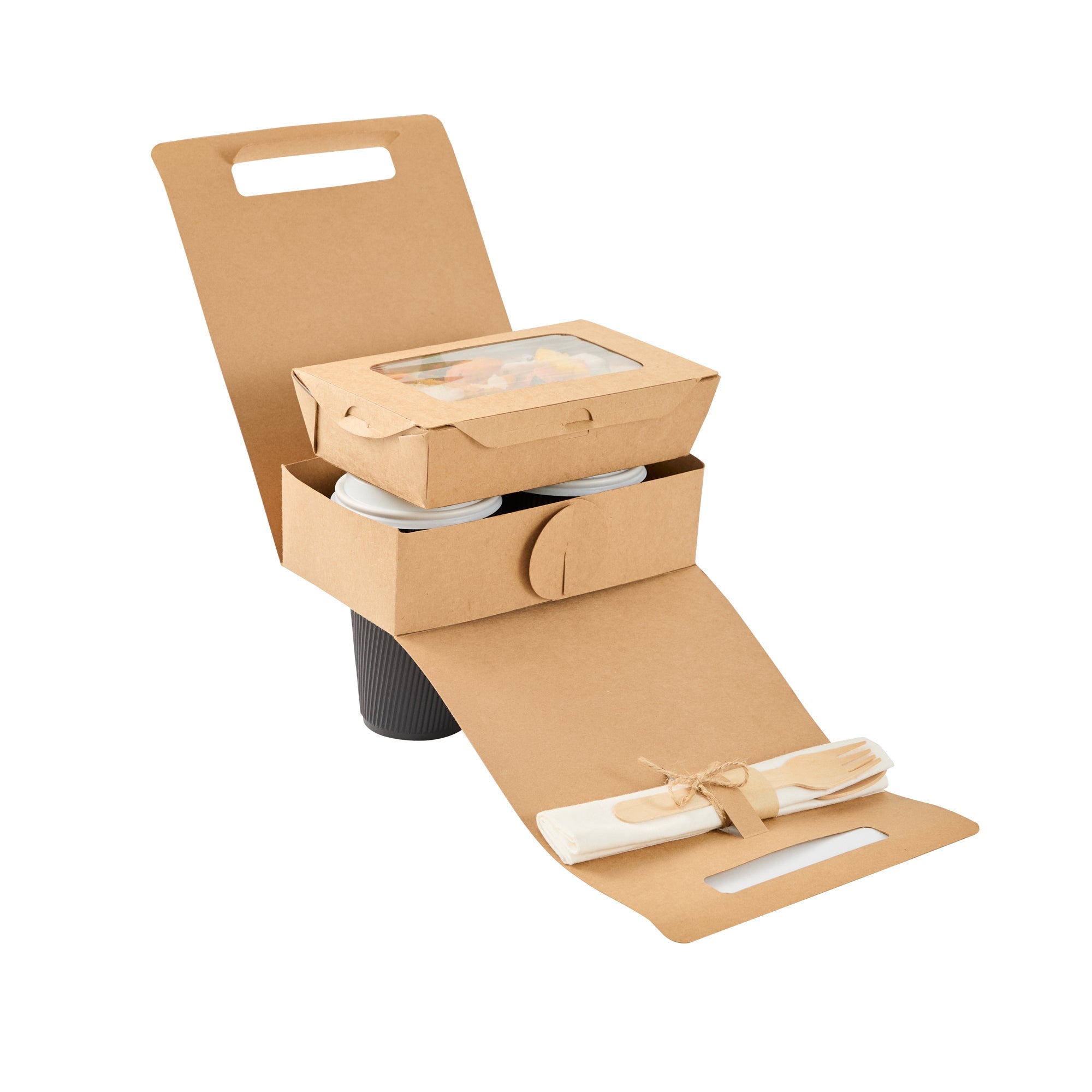Bio Tek Kraft Paper To Go Lunch / Drink Carrier - with Handle - 8 3/4" x 4 1/4" x 8" - 100 count box