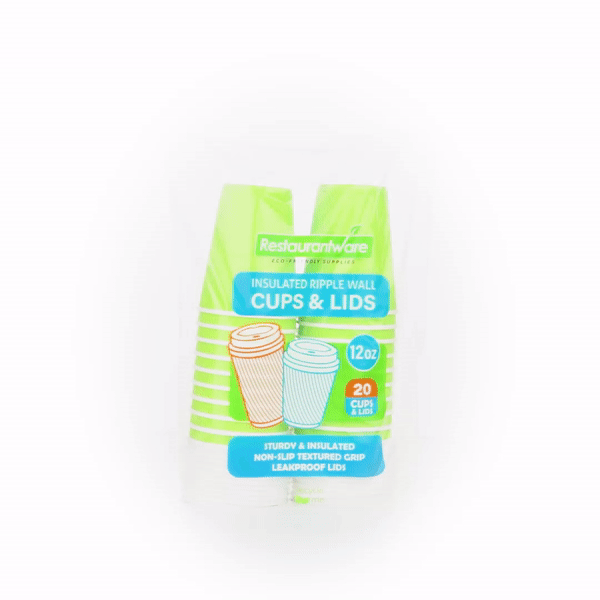 Restpresso 12 oz Eco Green Paper Ripple Wall Coffee Cup - with White Lid - 3 1/2" x 3 1/2" x 5" - 20 count box