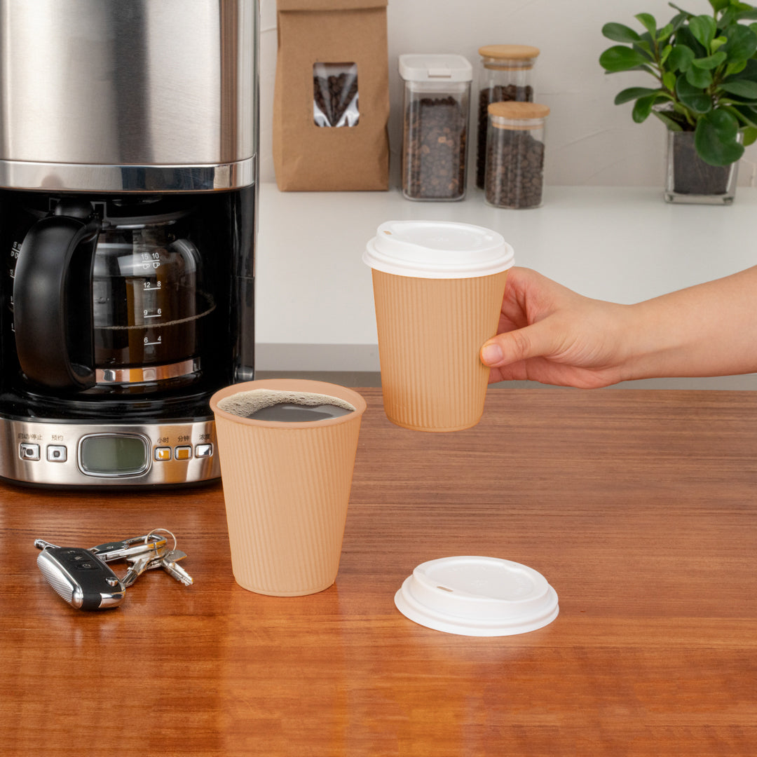 Restpresso 12 oz Kraft Paper Ripple Wall Coffee Cup - with White Lid - 3 1/2" x 3 1/2" x 5" - 20 count box