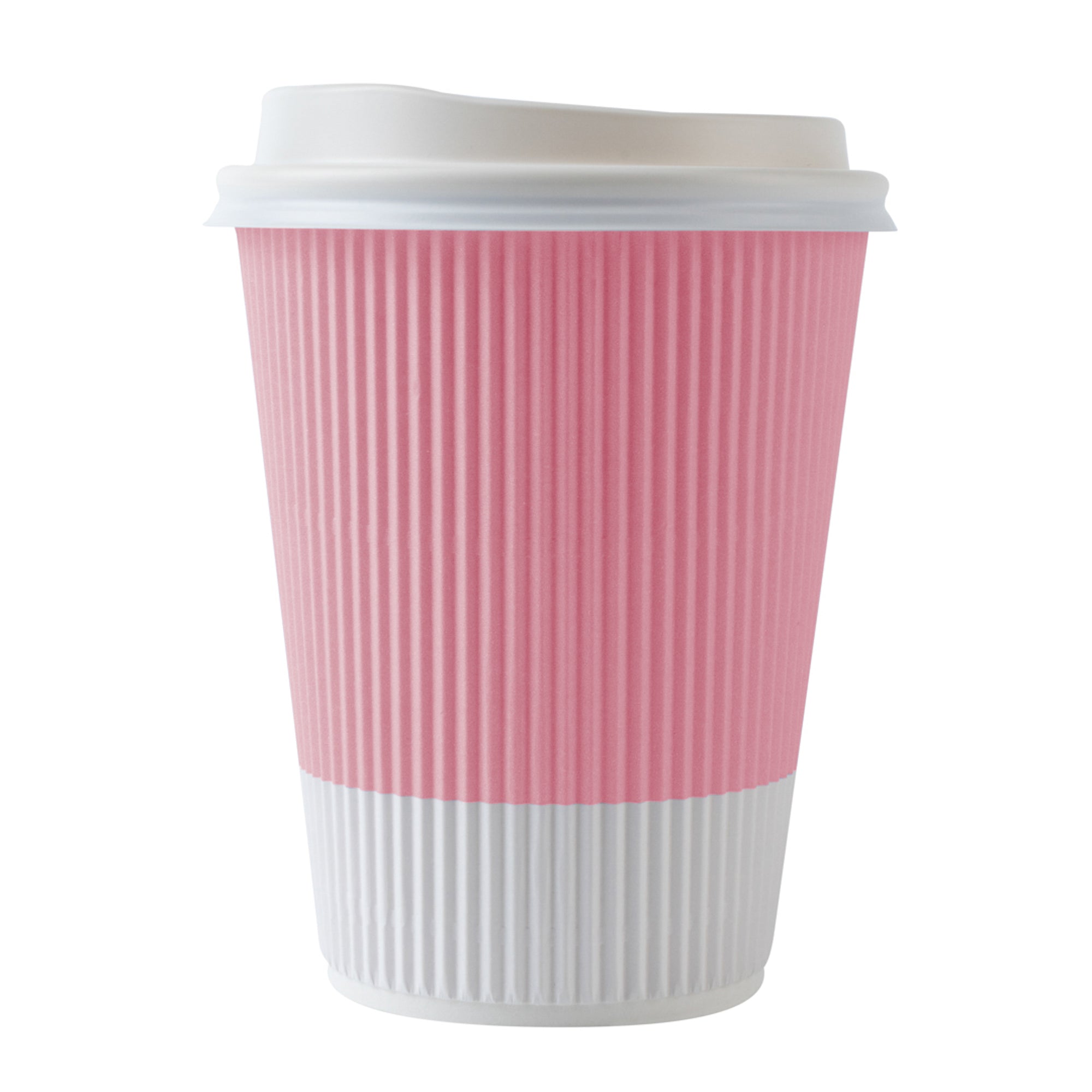 Restpresso 12 oz Light Pink Paper Ripple Wall Coffee Cup - with White Lid - 3 1/2" x 3 1/2" x 5" - 200 count box