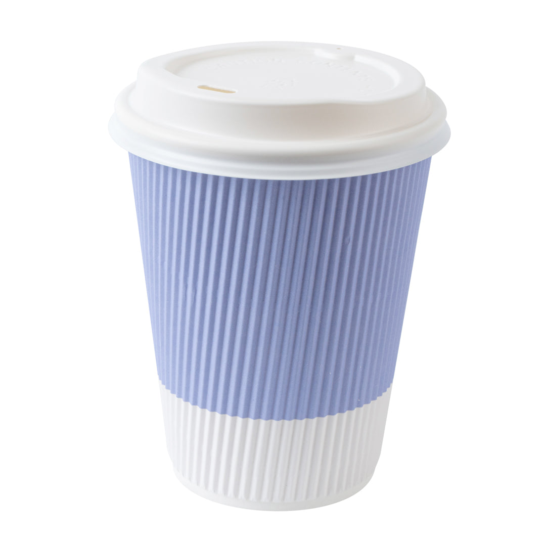 Restpresso 12 oz Light Purple Paper Ripple Wall Coffee Cup - with White Lid - 3 1/2" x 3 1/2" x 5" - 20 count box