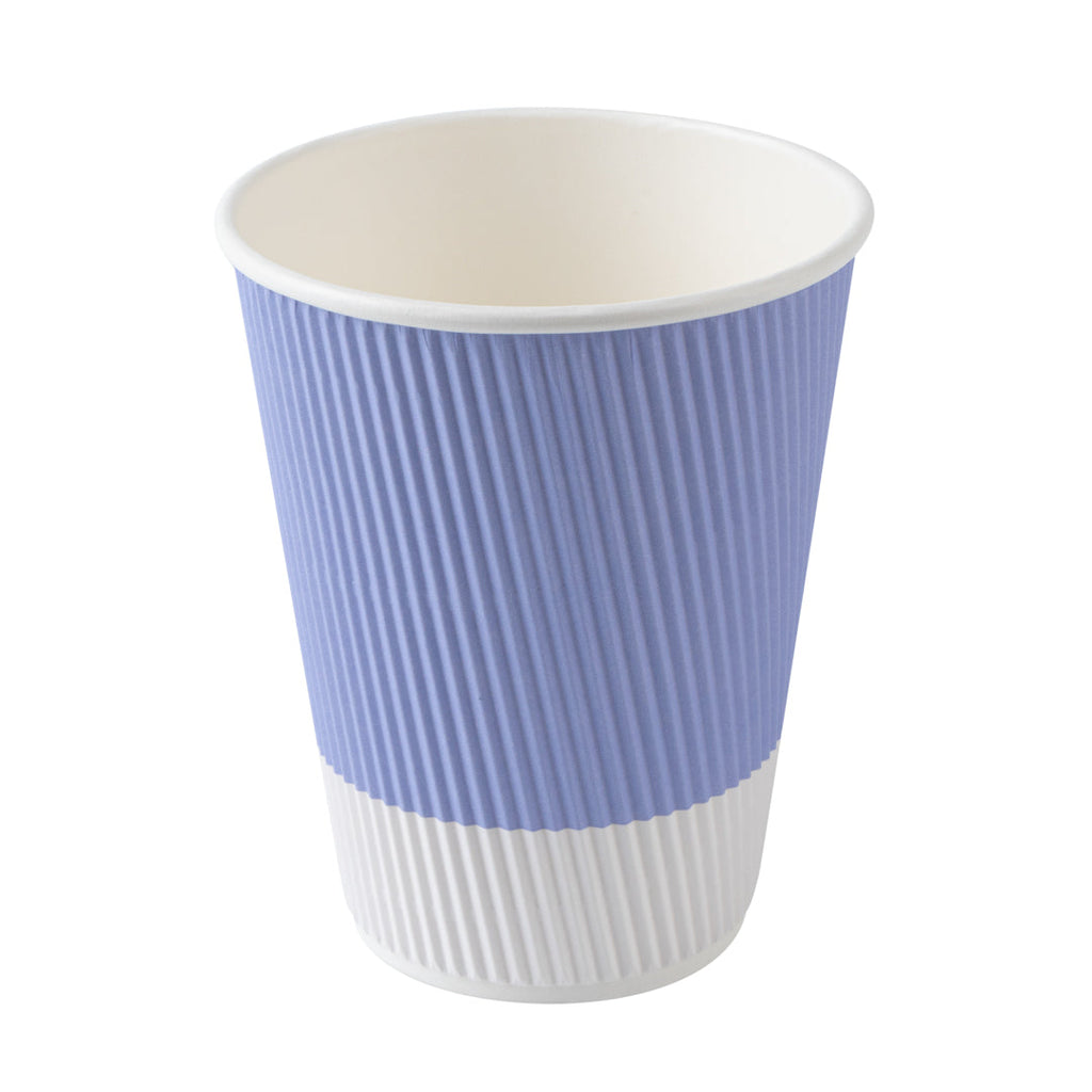Restpresso 12 oz Light Purple Paper Ripple Wall Coffee Cup - with White Lid - 3 1/2" x 3 1/2" x 5" - 20 count box