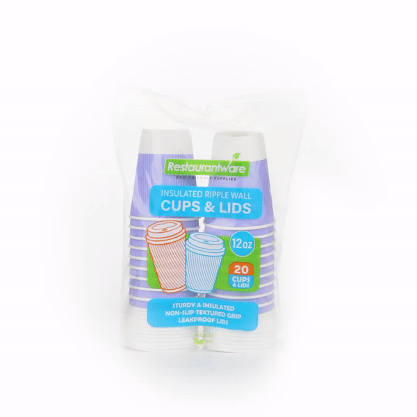 Restpresso 12 oz Light Purple Paper Ripple Wall Coffee Cup - with White Lid - 3 1/2" x 3 1/2" x 5" - 200 count box