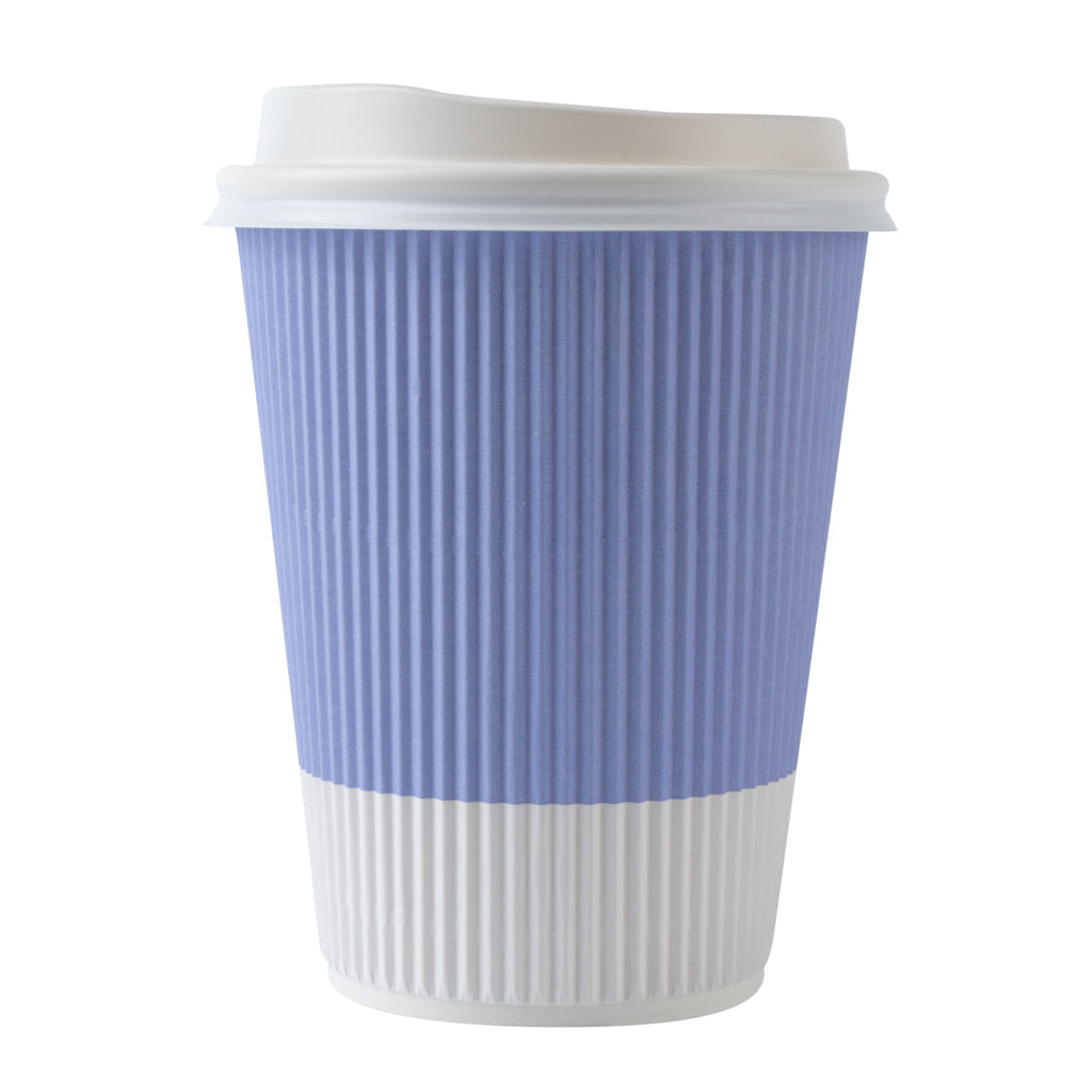 Restpresso 12 oz Light Purple Paper Ripple Wall Coffee Cup - with White Lid - 3 1/2" x 3 1/2" x 5" - 200 count box
