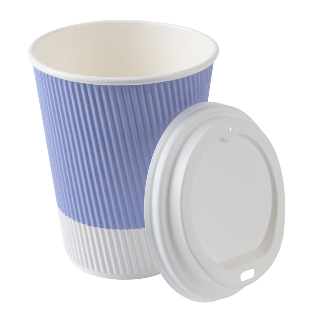 Restpresso 12 oz Light Purple Paper Ripple Wall Coffee Cup - with White Lid - 3 1/2" x 3 1/2" x 5" - 200 count box
