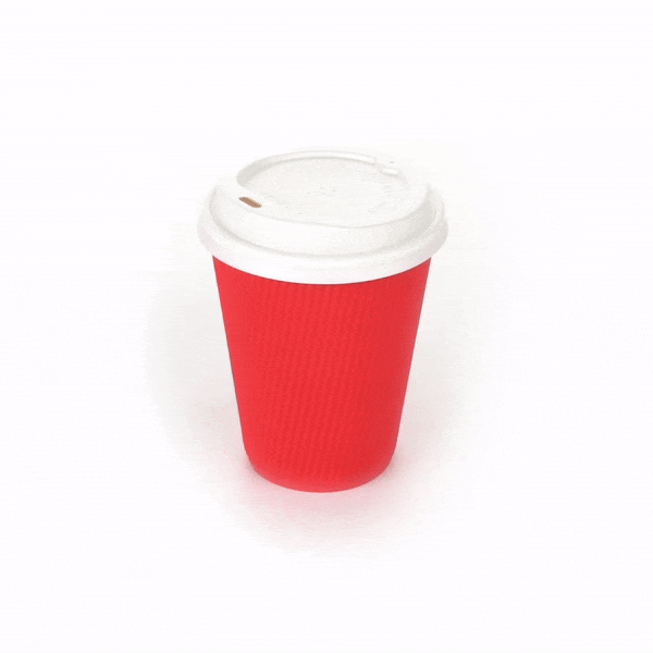 Restpresso 12 oz Red Paper Ripple Wall Coffee Cup - with White Lid - 3 1/2" x 3 1/2" x 5" - 20 count box