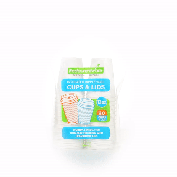 Restpresso 12 oz White Paper Ripple Wall Coffee Cup - with White Lid - 3 1/2" x 3 1/2" x 5" - 200 count box