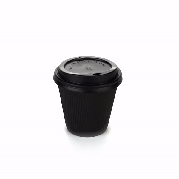 Restpresso 8 oz Black Paper Ripple Wall Coffee Cup - with Black Lid - 3 1/2" x 3 1/2" x 4" - 400 count box