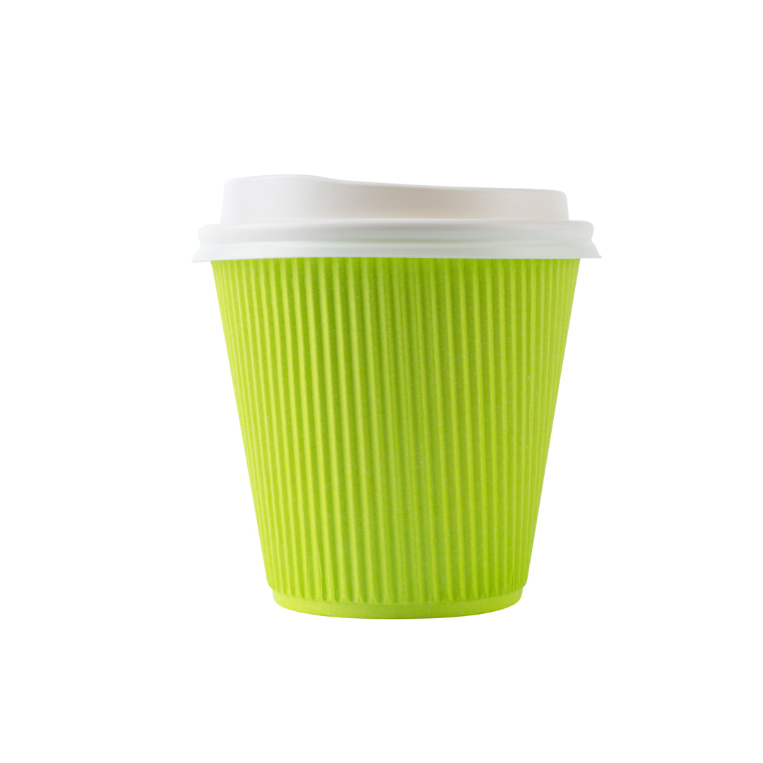 Restpresso 8 oz Eco Green Paper Ripple Wall Coffee Cup - with White Lid - 3 1/2" x 3 1/2" x 4" - 400 count box