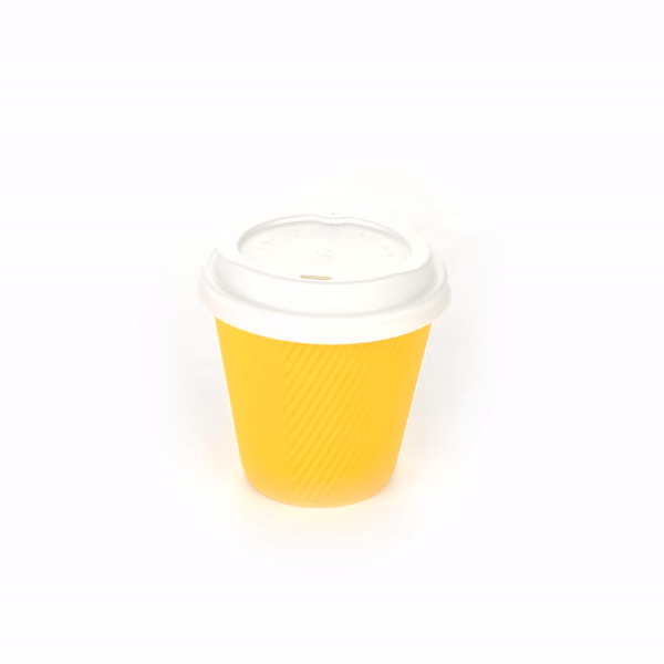Restpresso 8 oz Yellow Paper Ripple Wall Coffee Cup - with White Lid - 3 1/2" x 3 1/2" x 4" - 20 count box