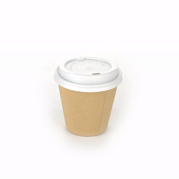 Restpresso 8 oz Kraft Paper Ripple Wall Coffee Cup - with White Lid - 3 1/2" x 3 1/2" x 4" - 400 count box