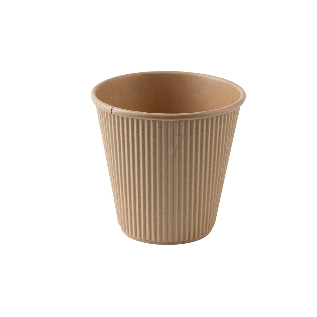 Restpresso 8 oz Kraft Paper Ripple Wall Coffee Cup - with White Lid - 3 1/2" x 3 1/2" x 4" - 400 count box