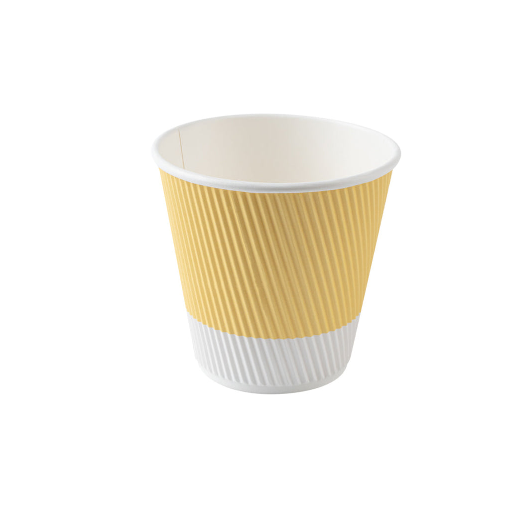 Restpresso 8 oz Light Yellow Paper Ripple Wall Coffee Cup - with White Lid - 3 1/2" x 3 1/2" x 4" - 400 count box