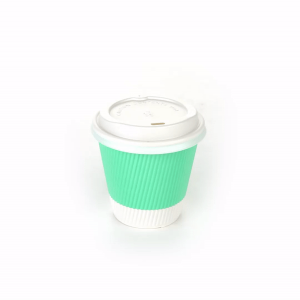 Restpresso 8 oz Light Green Paper Ripple Wall Coffee Cup - with White Lid - 3 1/2" x 3 1/2" x 4" - 20 count box