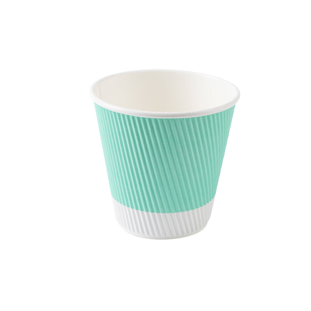 Restpresso 8 oz Light Green Paper Ripple Wall Coffee Cup - with White Lid - 3 1/2" x 3 1/2" x 4" - 400 count box