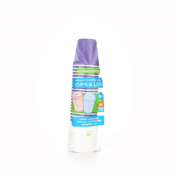 Restpresso 8 oz Royal Purple Paper Ripple Wall Coffee Cup - with White Lid - 3 1/2" x 3 1/2" x 4" - 20 count box