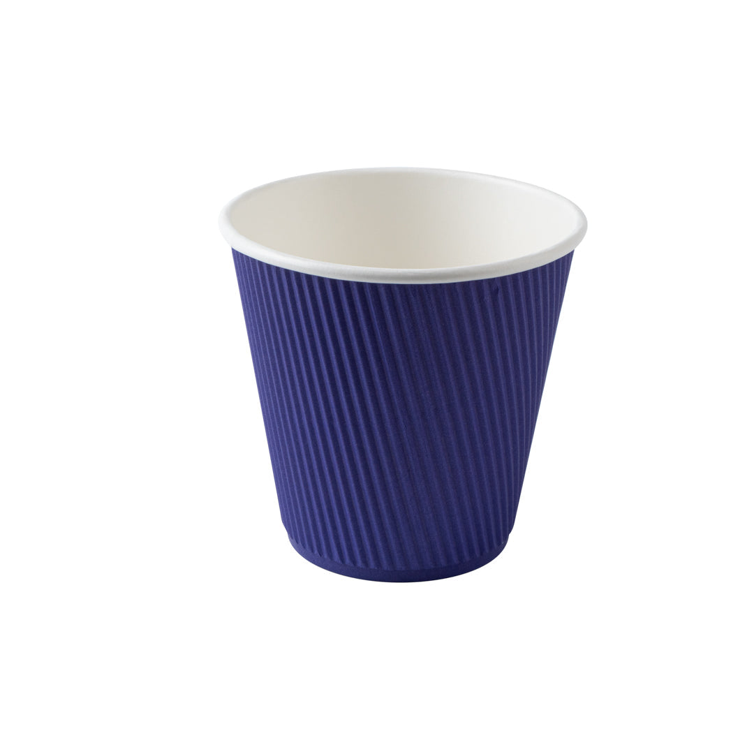 Restpresso 8 oz Royal Purple Paper Ripple Wall Coffee Cup - with White Lid - 3 1/2" x 3 1/2" x 4" - 20 count box