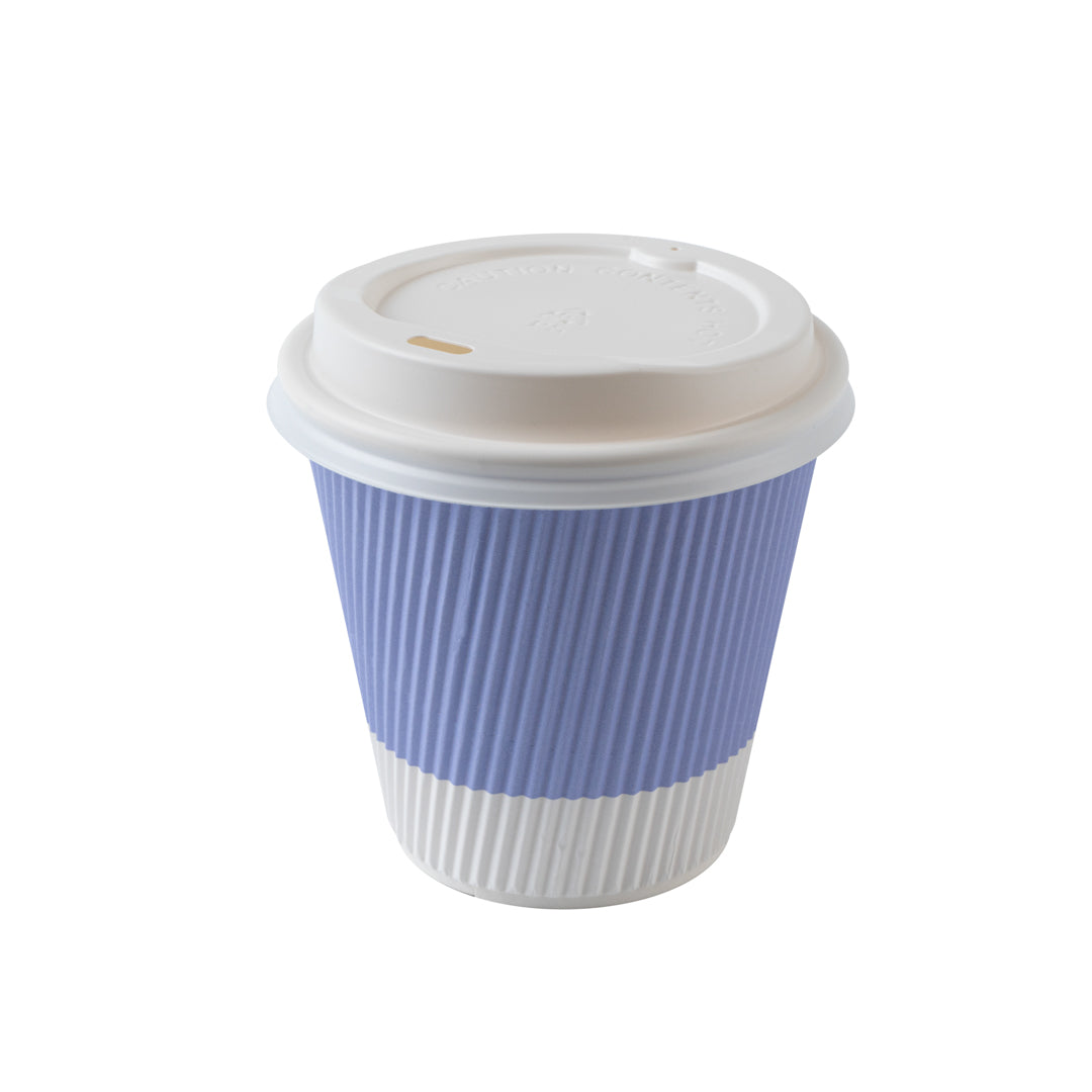 Restpresso 8 oz Light Purple Paper Ripple Wall Coffee Cup - with White Lid - 3 1/2" x 3 1/2" x 4" - 20 count box