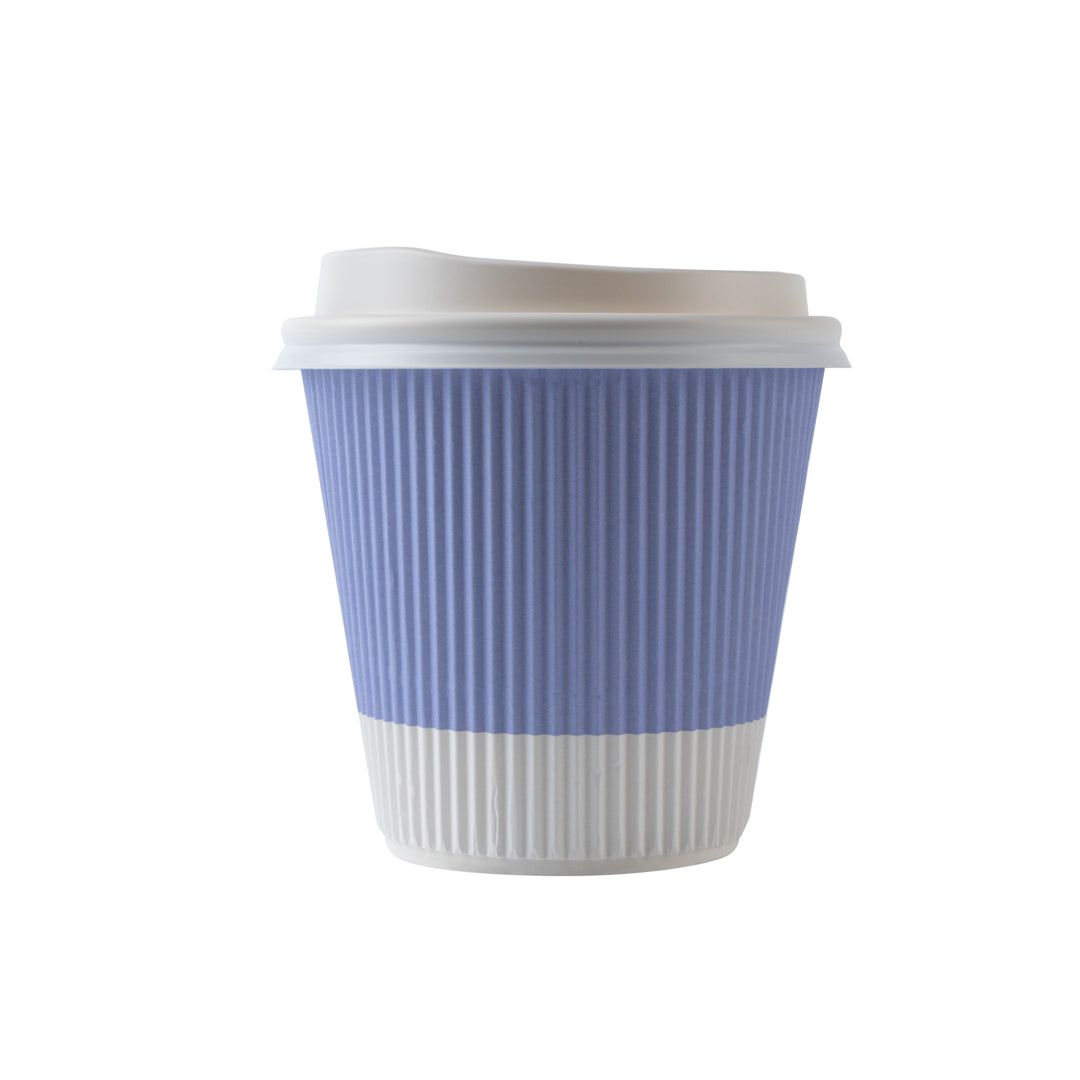 Restpresso 8 oz Light Purple Paper Ripple Wall Coffee Cup - with White Lid - 3 1/2" x 3 1/2" x 4" - 400 count box