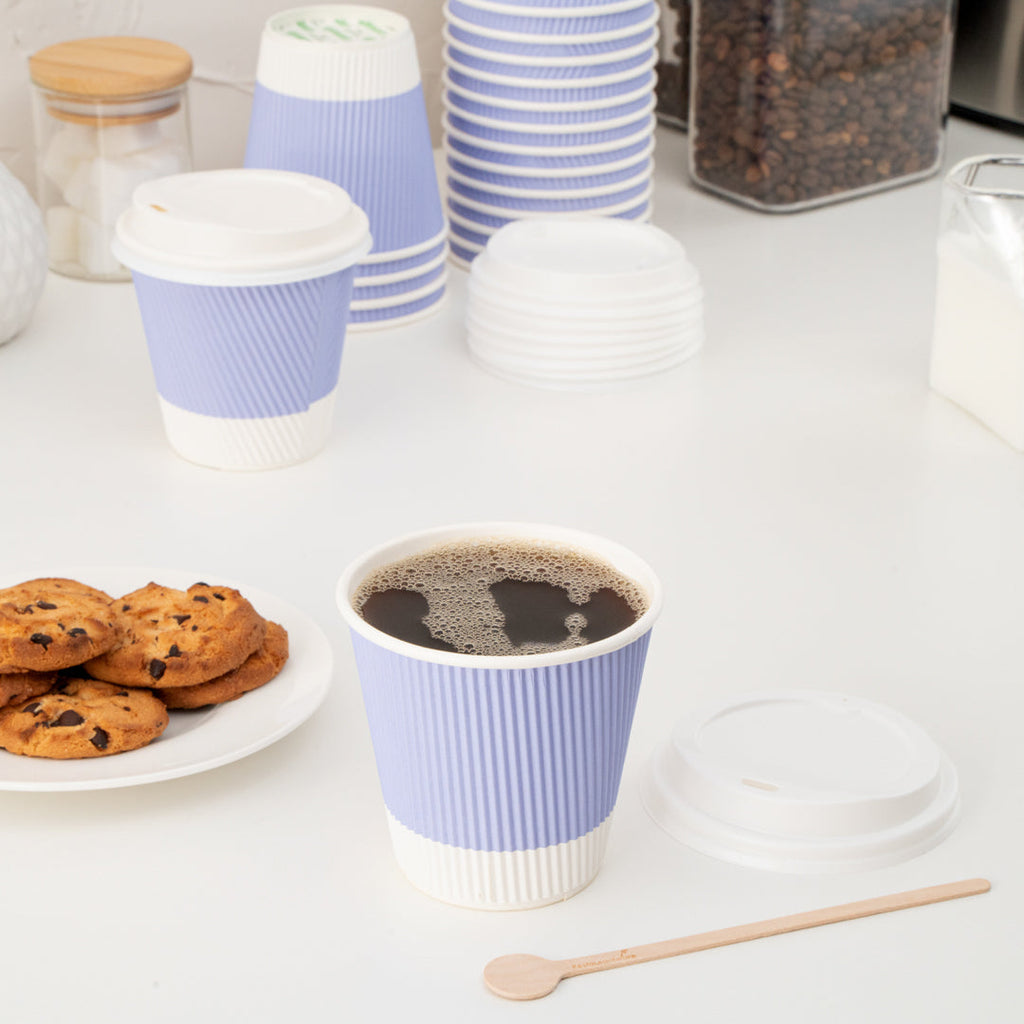 Restpresso 8 oz Light Purple Paper Ripple Wall Coffee Cup - with White Lid - 3 1/2" x 3 1/2" x 4" - 400 count box