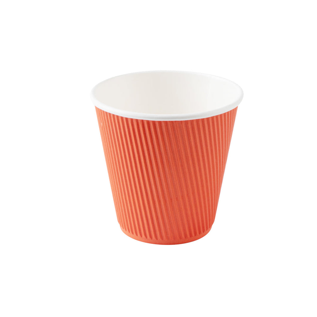 Restpresso 8 oz Tangerine Orange Paper Ripple Wall Coffee Cup - with White Lid - 3 1/2" x 3 1/2" x 4" - 400 count box
